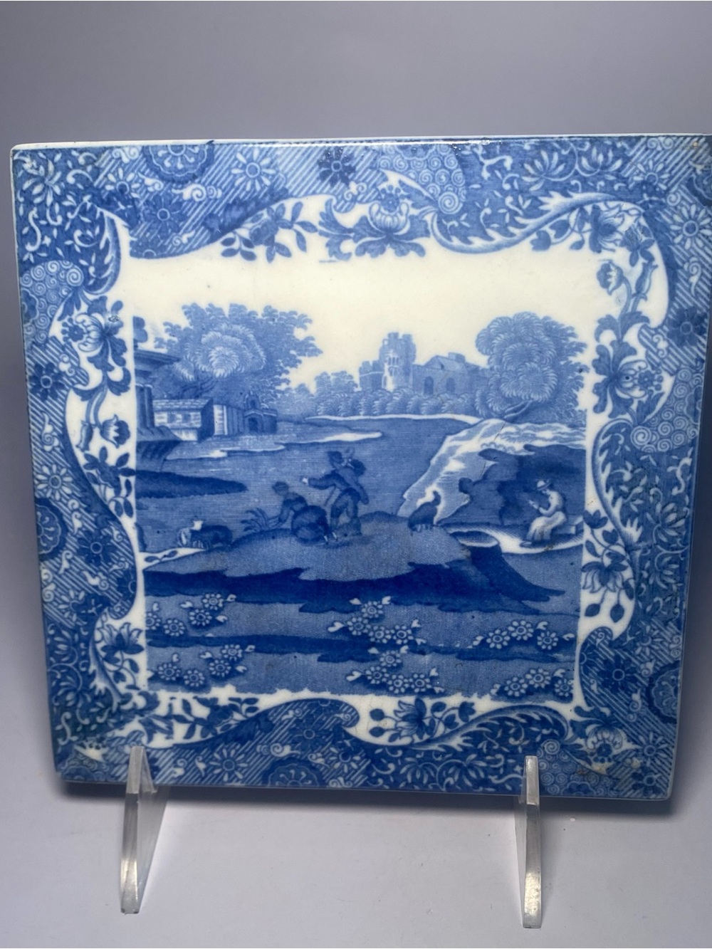 Vintage Copeland Spode England Blue Italian Hot Plate With Feet 6” Square